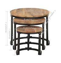 Side Tables 3 pcs Rough Mango Wood