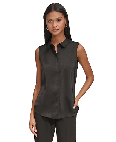Karl Lagerfeld Paris Women's Jacquard Logo Sleeveless Shirt