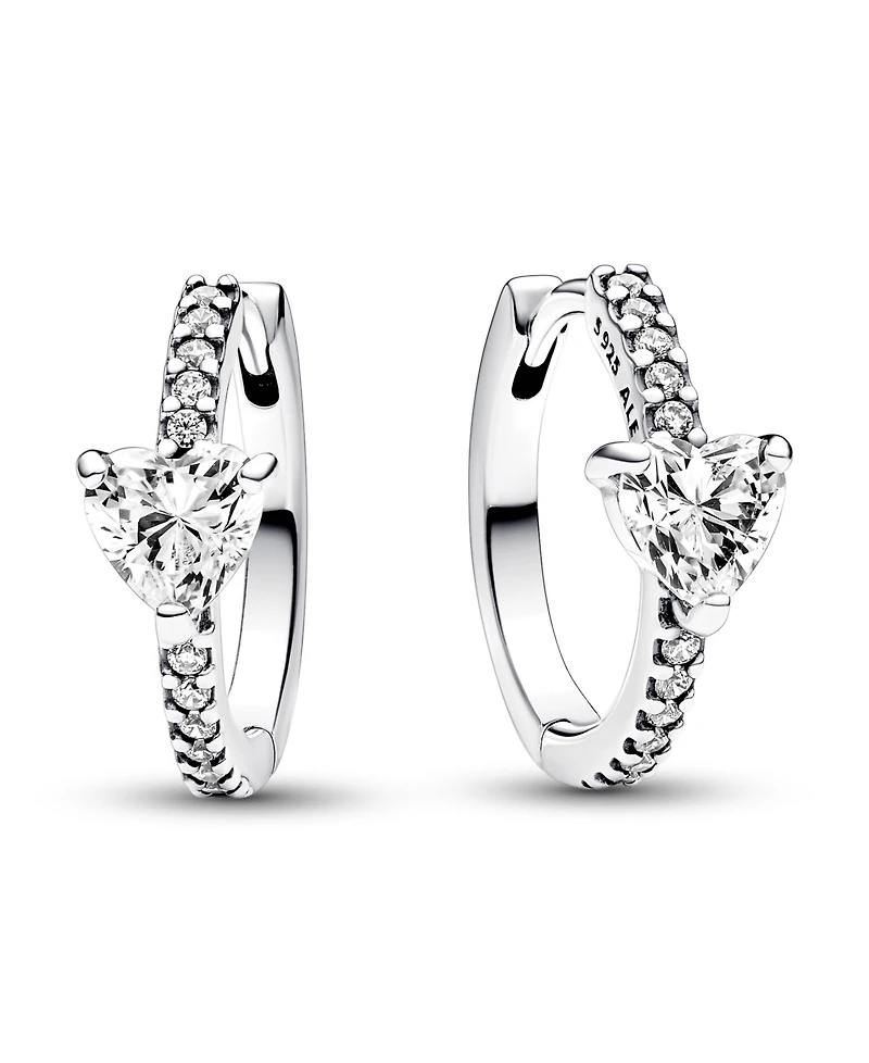 Pandora Sterling Silver with Clear Cubic Zirconia Heart Hoop Earrings