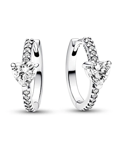 Pandora Sterling Silver with Clear Cubic Zirconia Heart Hoop Earrings