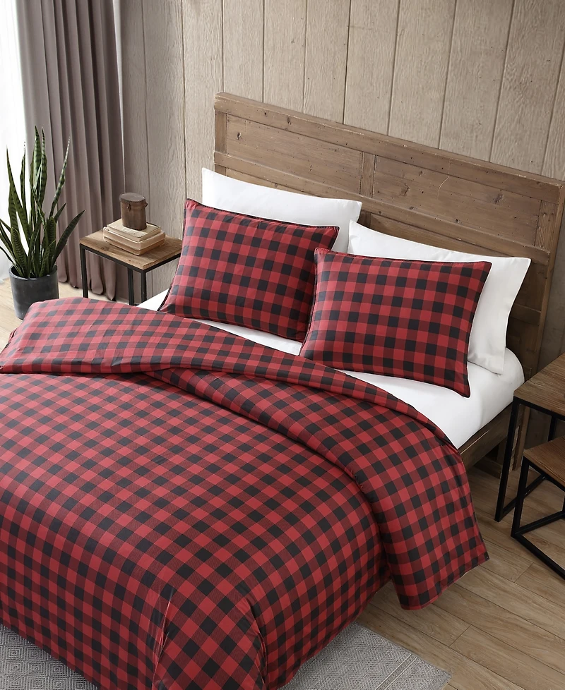 Closeout! Eddie Bauer Mountain Plaid Cotton Reversible 3 Piece Comforter Set, King