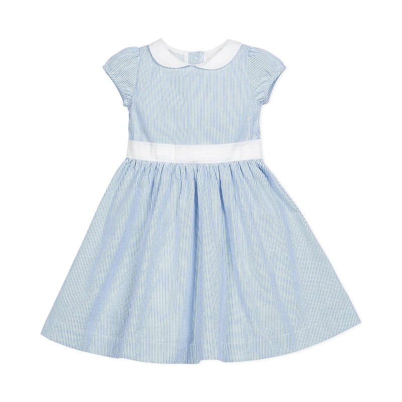 Hope & Henry Girls' Short Sleeve Seersucker Dress with Peter Pan Collar