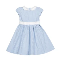 Hope & Henry Girls' Short Sleeve Seersucker Dress with Peter Pan Collar
