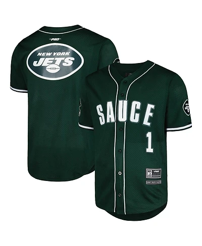 Men's Pro Standard Ahmad Sauce Gardner Green New York Jets Mesh Baseball Button-Up T-shirt
