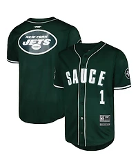 Men's Pro Standard Ahmad Sauce Gardner Green New York Jets Mesh Baseball Button-Up T-shirt