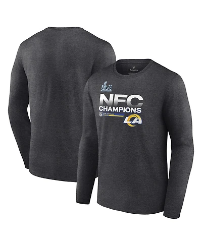 Men's Fanatics Heathered Charcoal Los Angeles Rams 2021 Nfc Champions Locker Room Trophy Collection Long Sleeve T-shirt