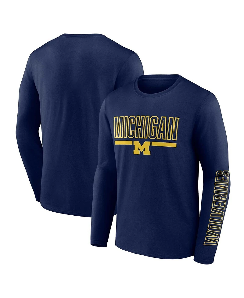 Men's Profile Navy Michigan Wolverines Big and Tall Two-Hit Graphic Long Sleeve T-shirt
