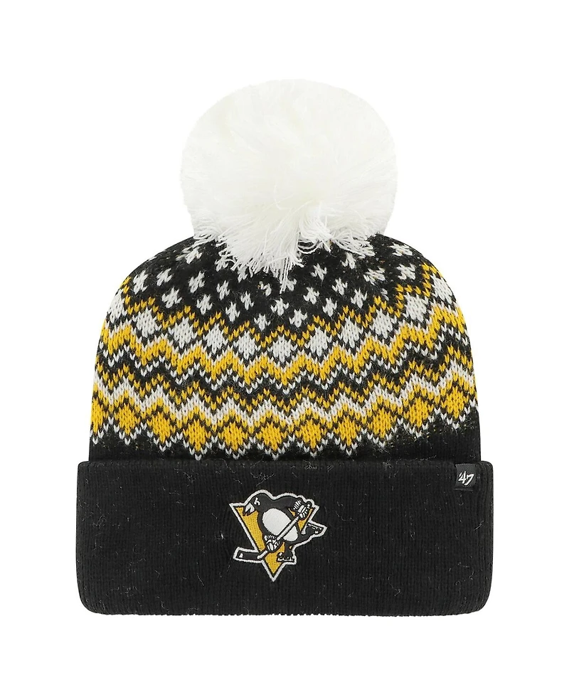 Women's '47 Brand Black Pittsburgh Penguins Elsa Cuffed Knit Hat with Pom