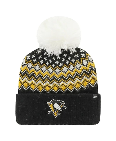 Women's '47 Brand Black Pittsburgh Penguins Elsa Cuffed Knit Hat with Pom