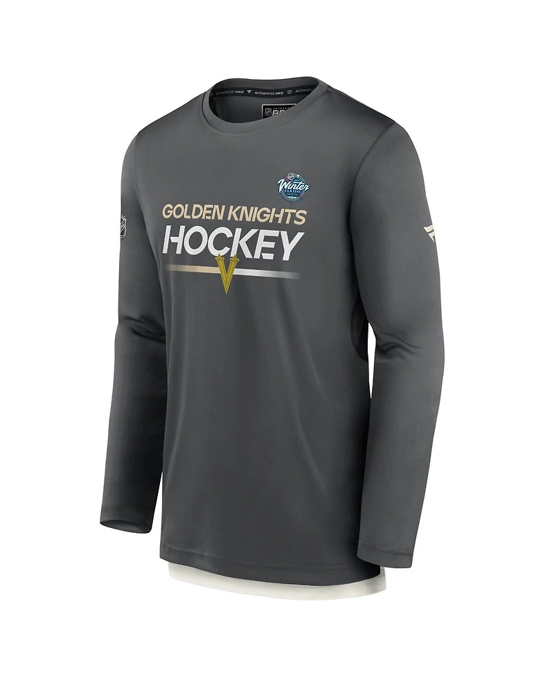 Men's Fanatics Charcoal Vegas Golden Knights 2024 Nhl Winter Classic Authentic Pro Tech Long Sleeve T-shirt