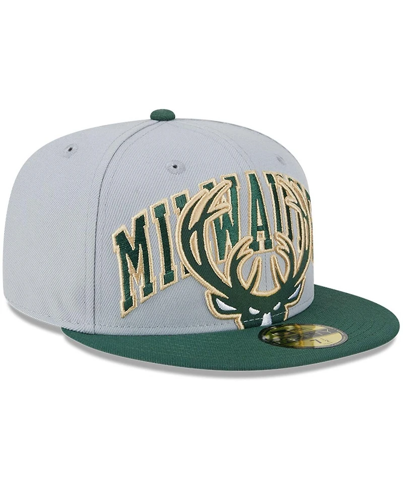 Men's New Era Gray, Hunter Green Milwaukee Bucks Tip-Off Two-Tone 59FIFTY Fitted Hat