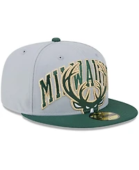 Men's New Era Gray, Hunter Green Milwaukee Bucks Tip-Off Two-Tone 59FIFTY Fitted Hat