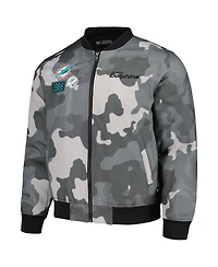 Men's and Women's The Wild Collective Gray Distressed Miami Dolphins Camo Bomber Jacket