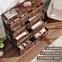 Inolait 9 Drawers Fabric Dresser Chest Closet Storage Organizer with Side Pockets and Hooks for Bedroom