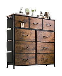 Inolait 9 Drawers Fabric Dresser Chest Closet Storage Organizer with Side Pockets and Hooks for Bedroom