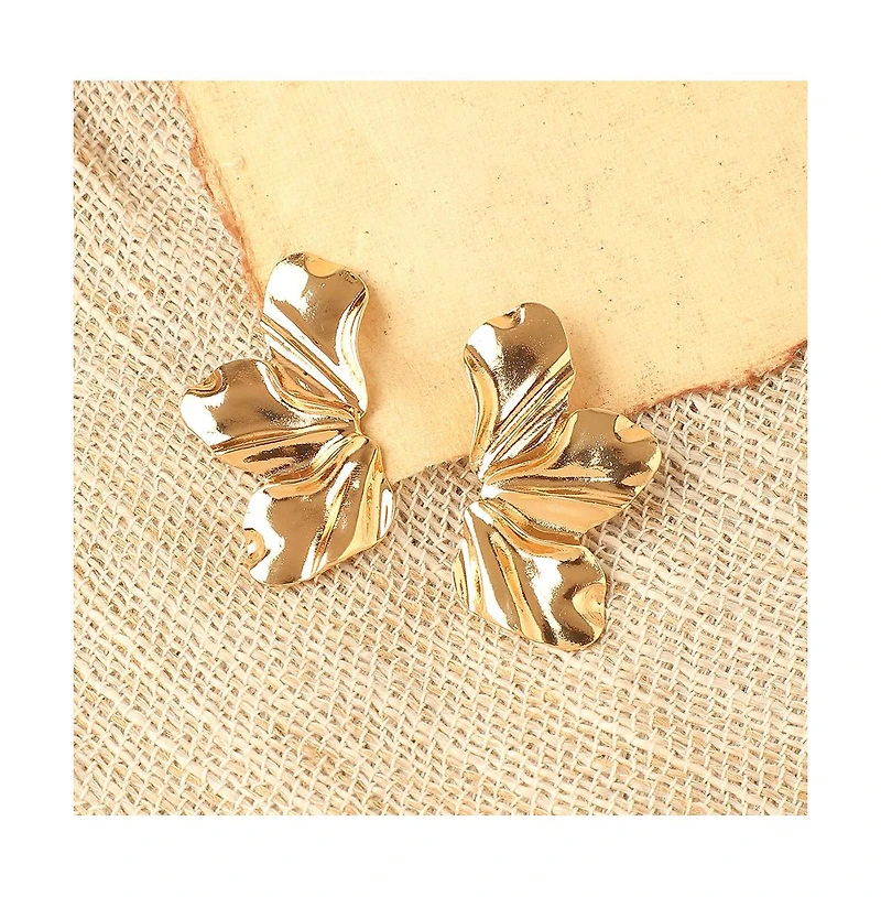 Sohi Women's Gold Metallic Flora Drop Earrings