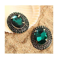 Sohi Women's Green Embellished Oval Stud Earrings