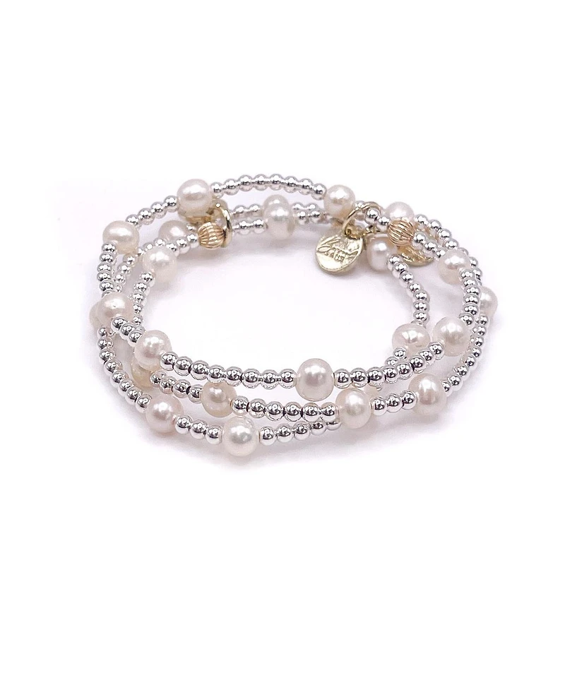 Bowood Lane 3mm Sterling Silver Ball and Freshwater Pearl Stretch Bracelet
