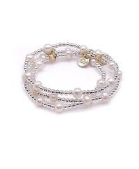 Bowood Lane 3mm Sterling Silver Ball and Freshwater Pearl Stretch Bracelet