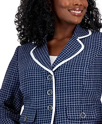 Le Suit Plus Check Print Contrast Trim Skirt