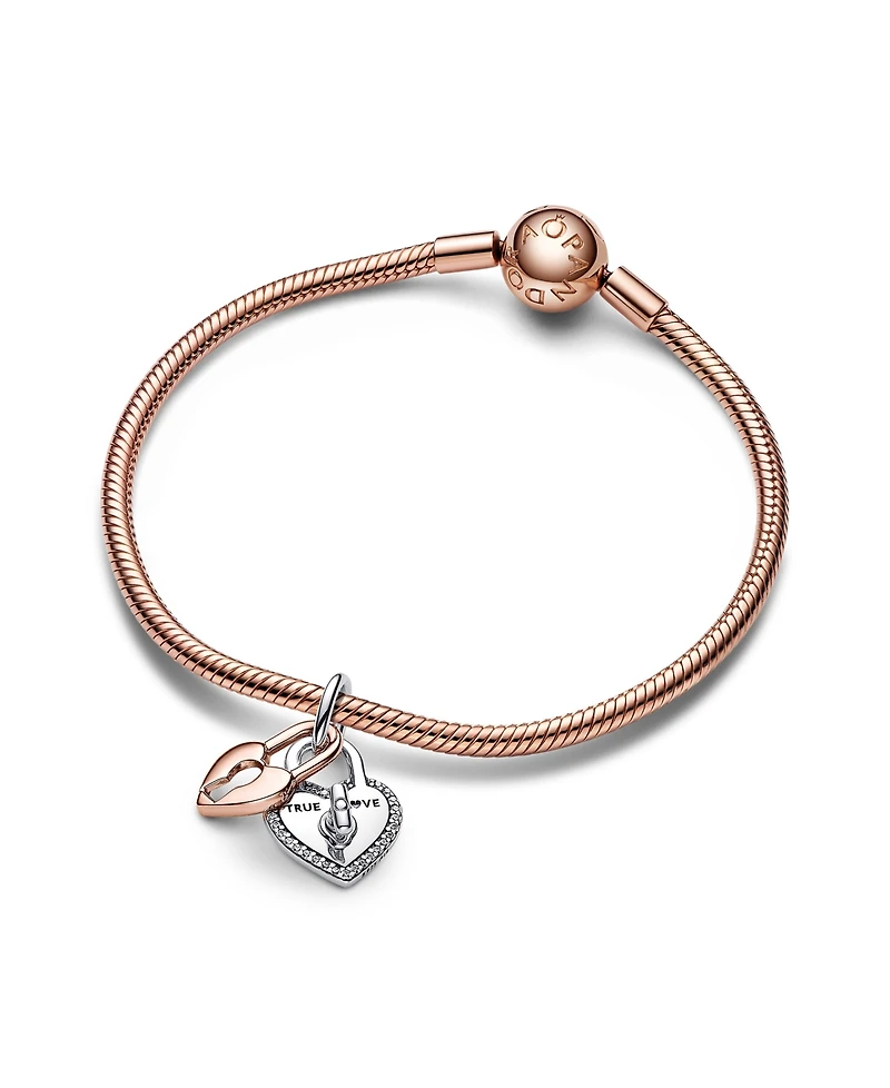 Pandora Sterling Silver and 14K Rose Gold Padlock Heart Charm