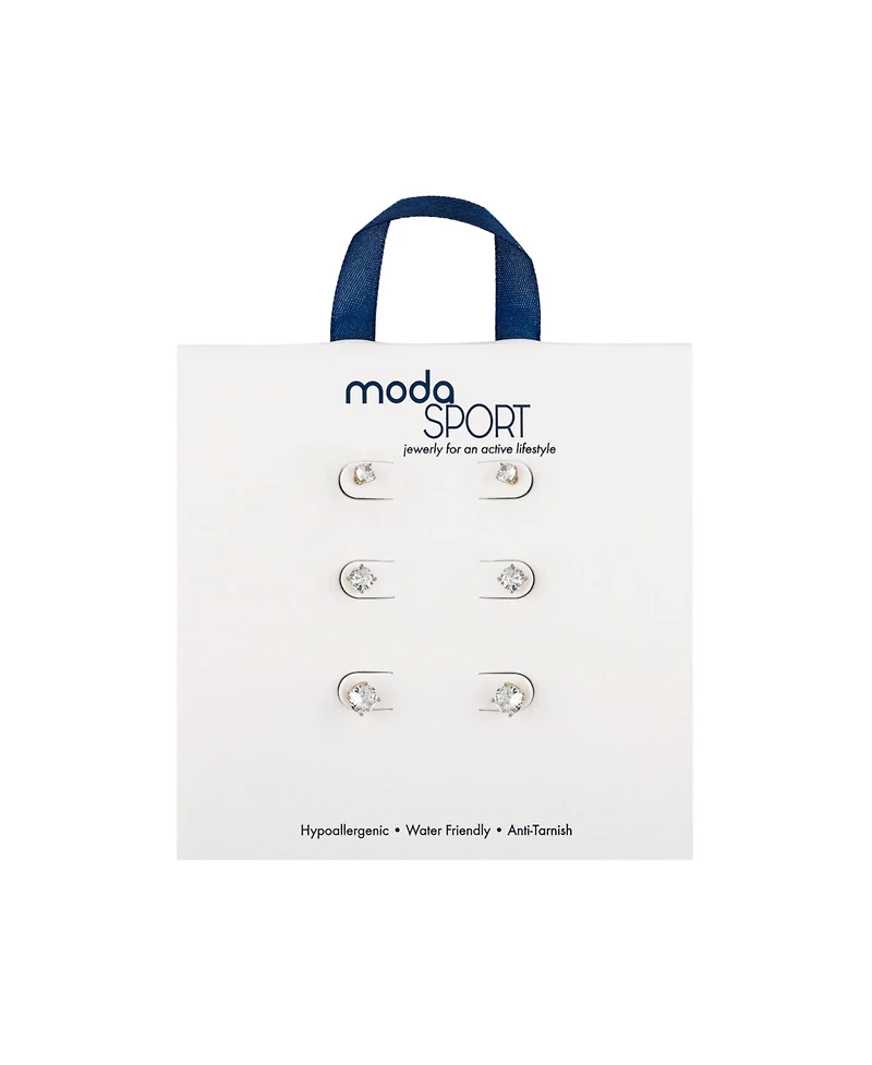 ModaSport Clear Cubic Zirconia Stud Earring 3 Pc Set