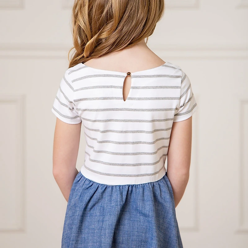 Hope & Henry Girls' Short Sleeve Lightweight Knit Skater Dress, Kids