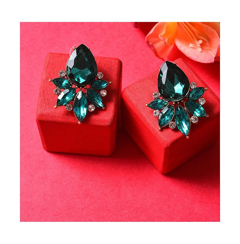 Sohi Women's Green Teardrop Cluster Drop Earrings