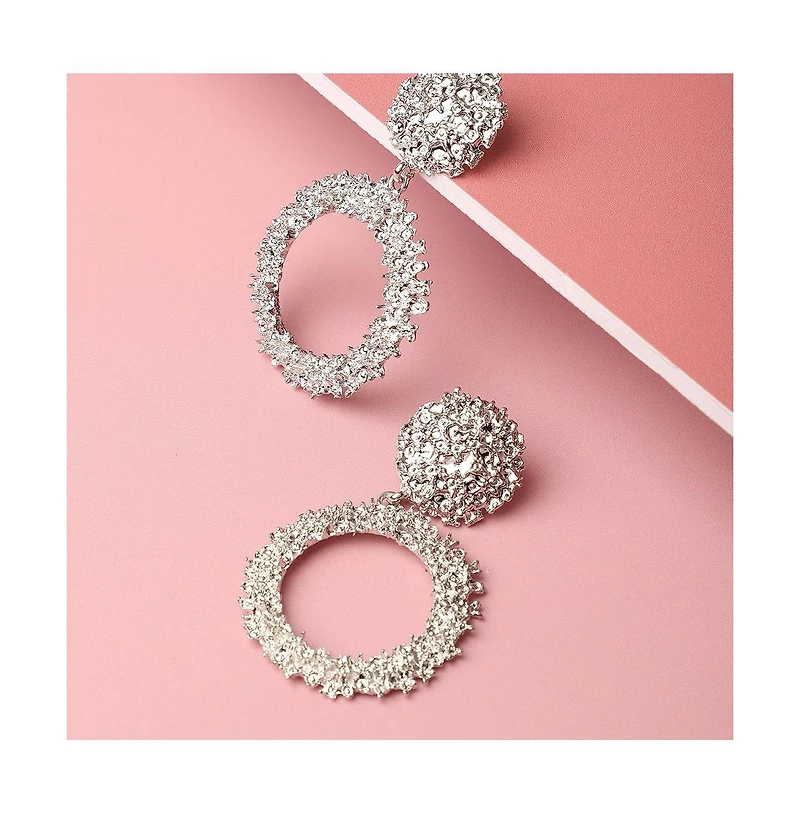 Sohi Women's Silver Textured Metallic Drop Earrings