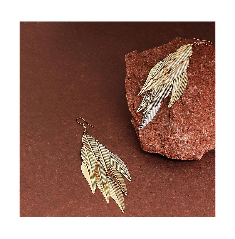 Sohi Women's Gold Cluster Leaf Drop Earrings