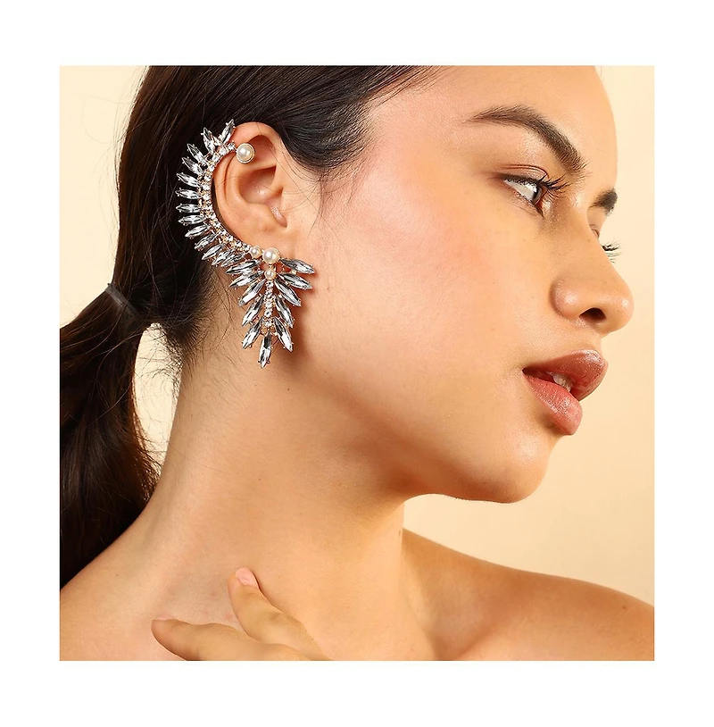 Sohi Women's Silver Embellished Cluster Earcuff Earrings