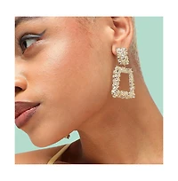 Sohi Women's Gold Textured Geometric Drop Earrings