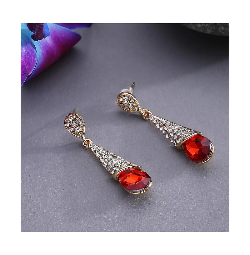 Sohi Women's Red Teardrop Stone Drop Earrings