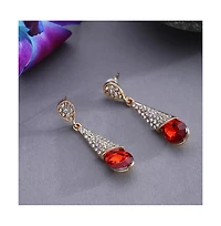 Sohi Women's Red Teardrop Stone Drop Earrings