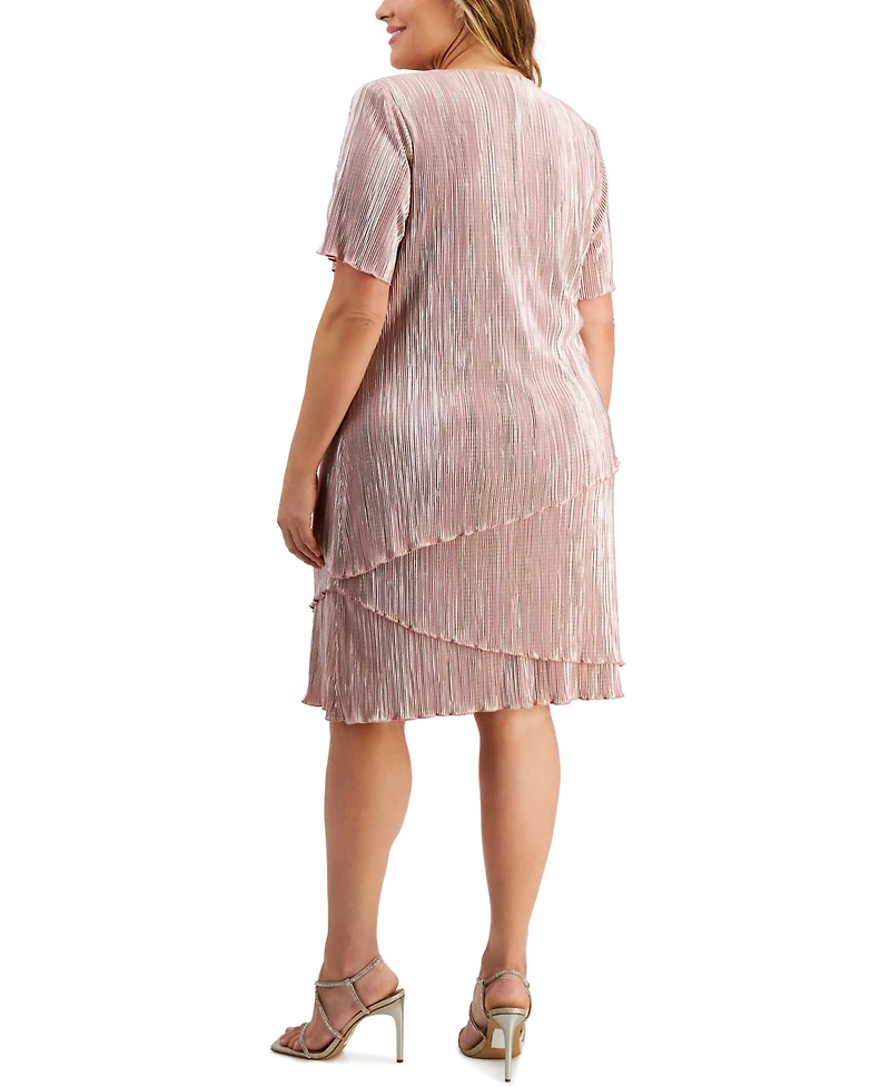 Connected Plus V-Neck Asymmetric Tiered Sheath Dress