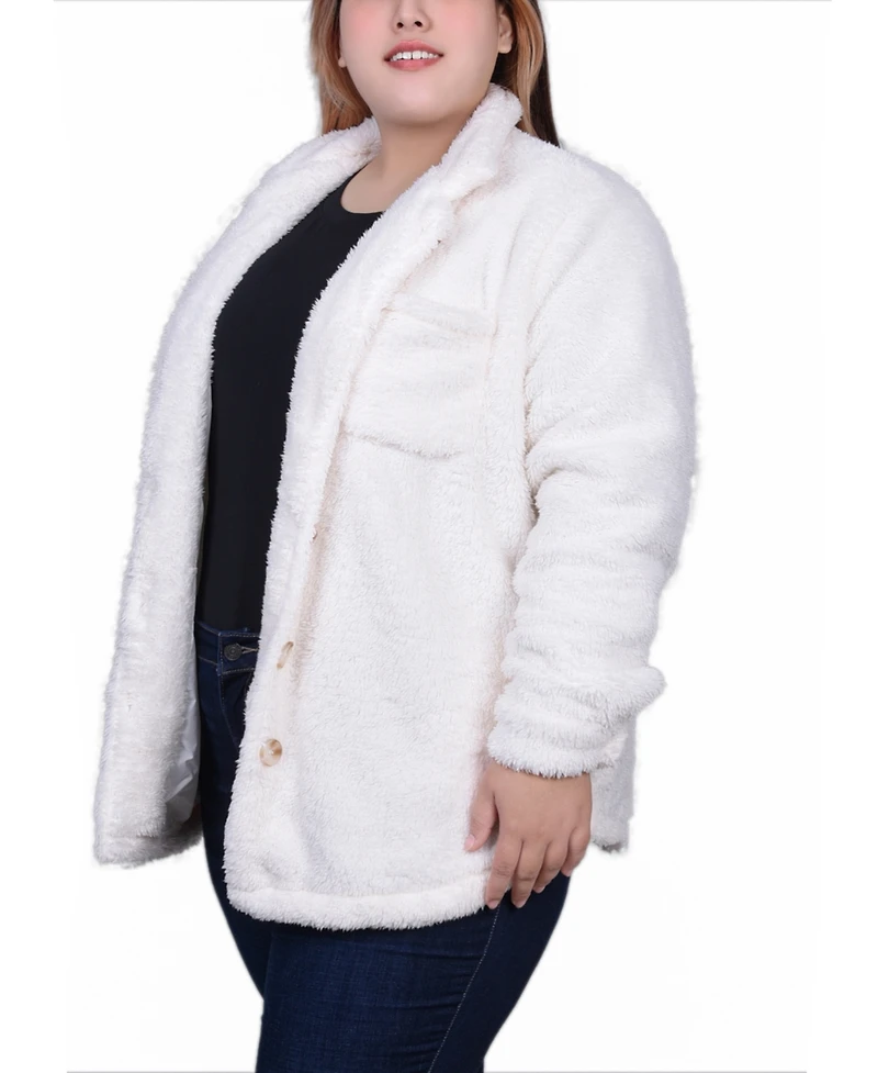 Ny Collection Plus Long Sleeve Button Front Sherpa Jacket