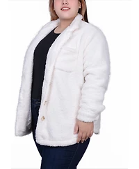 Ny Collection Plus Long Sleeve Button Front Sherpa Jacket