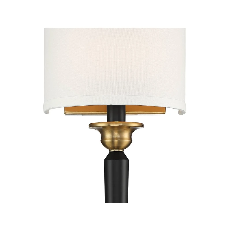 Arletta Modern Wall Sconce Lighting Black Brass Metal Hardwired 7 1/2" Wide Fixture Off-White Linen Shade for Bedroom Bedside Living Room Home Ha