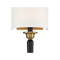 Arletta Modern Wall Sconce Lighting Black Brass Metal Hardwired 7 1/2" Wide Fixture Off-White Linen Shade for Bedroom Bedside Living Room Home Ha