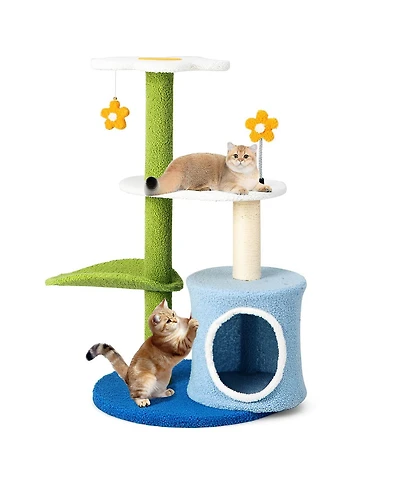 34.5 Inch 4-Tier Cute Cat Tree with Jingling Balls and Condo