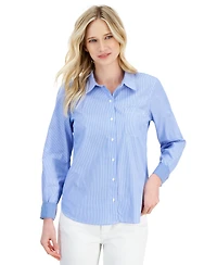 Nautica Jeans Women's Newport Striped Ribbed Cotton Long Sleeve Shirt