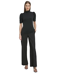 Dkny Petite Mock-Neck Puffed-Shoulder Top