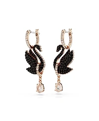 Swarovski Swan, Black, Rose Gold-Tone Iconic Swan Drop Earrings