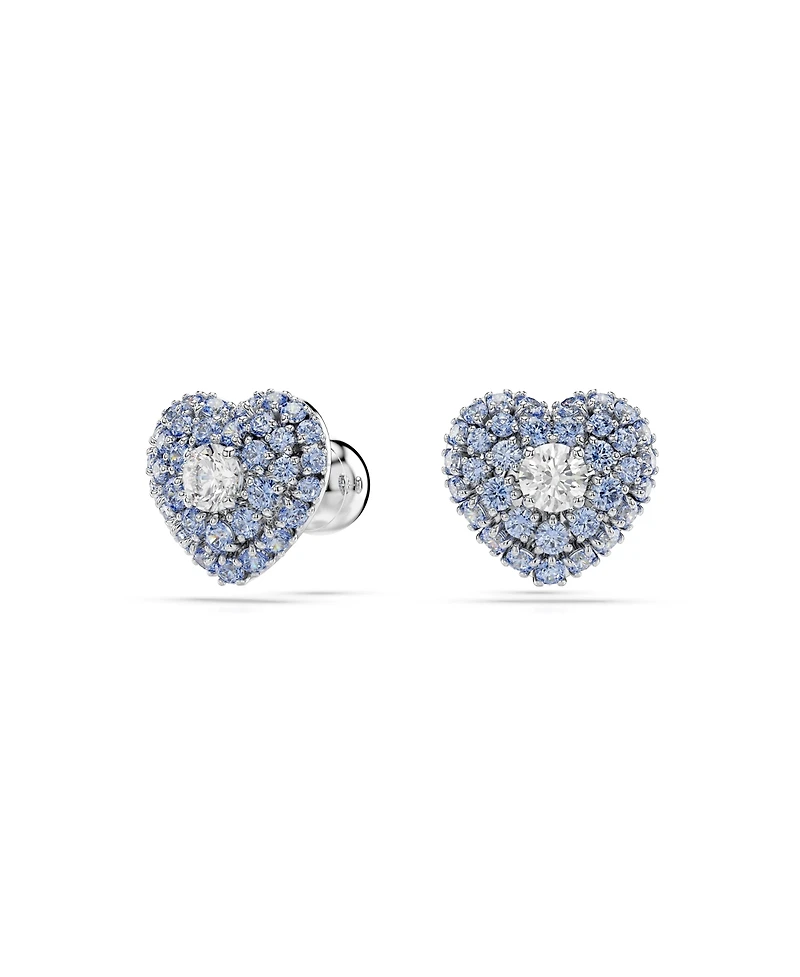 Swarovski Heart, Blue, Rhodium Plated Hyperbola Stud Earrings