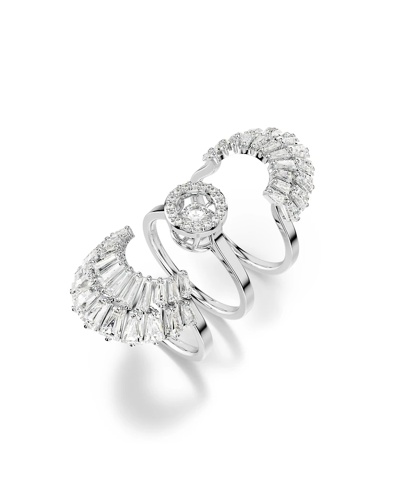Swarovski Mixed Cuts, Shell, White, Rhodium Plated Idyllia Ring Set, 3 Piece