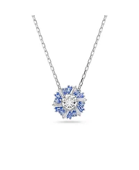 Swarovski Flower, Blue, Rhodium Plated Idyllia Pendant Necklace