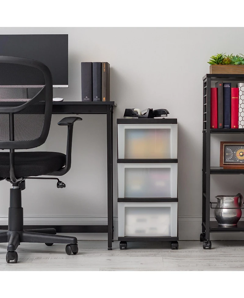 Iris 3 Drawer Rolling Storage Cart with Organizer Top, Black