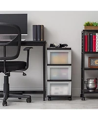 Iris 3 Drawer Rolling Storage Cart with Organizer Top, Black
