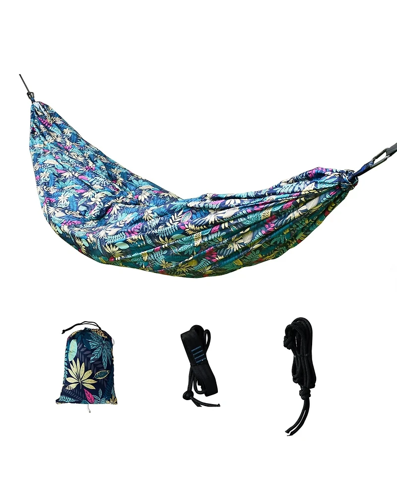 Portable Camping Hammock Cloth, Two Person Blue Leaf Print