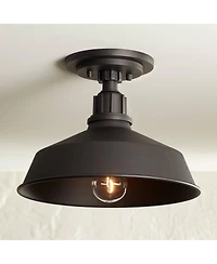 Arnett Rustic Industrial Semi Flush-Mount Urban Barn Outdoor Ceiling Light Semi Flush Mount Fixture Black Aluminum 12" for Exterior House Porch Patio